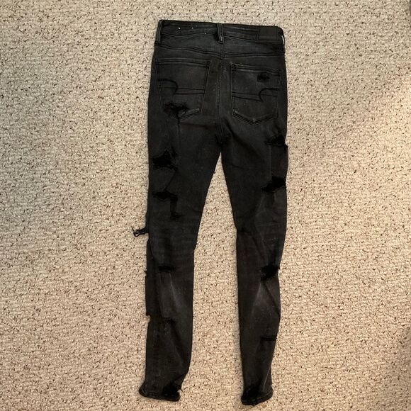 American Eagle Next Level Stretch Black Distressed Skinny Jeans Size 2 Regular - Picture 5 of 6